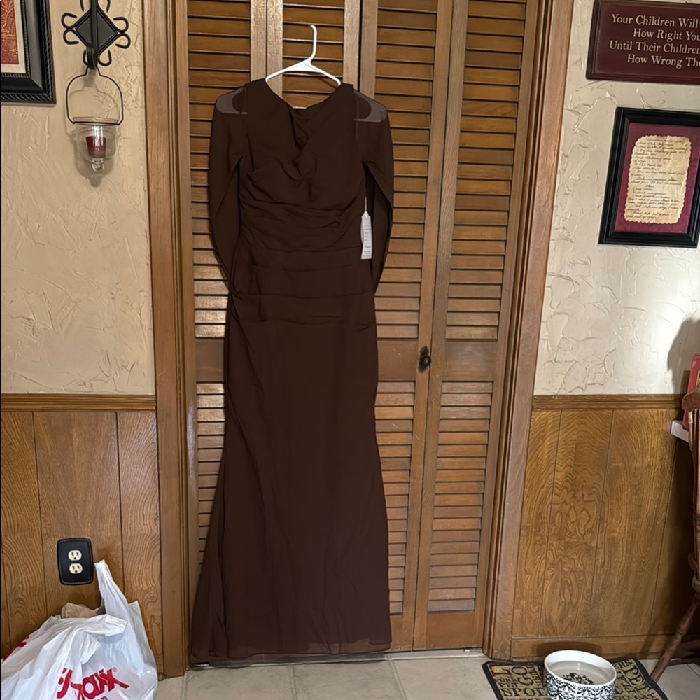 Elegant Brown Sweetheart Long Sleeve Gown